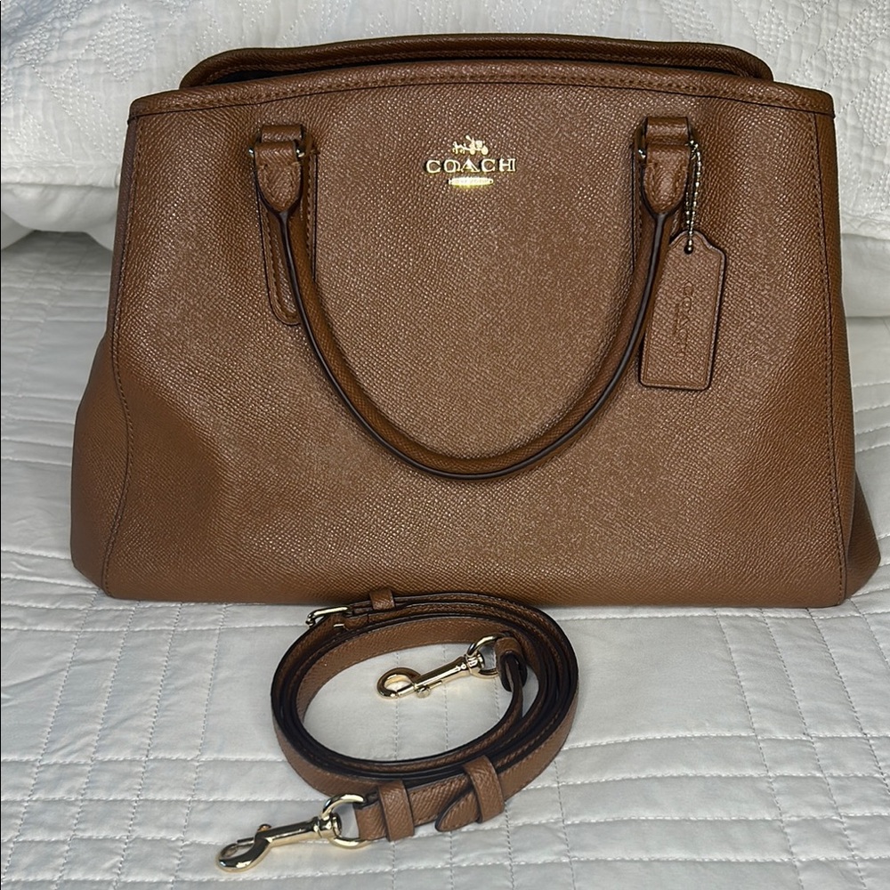 Coach Margot Carryall Crossbody Bag Pebbled Leather Brown Tote Satchel / Strap - Picture 14 of 17